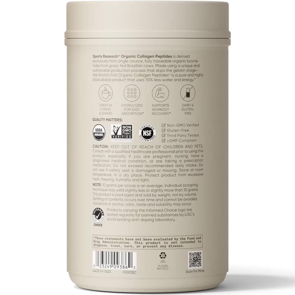 Bột Collagen Sports Research Organic Collagen Peptides Unflavored 680g - Ảnh 3