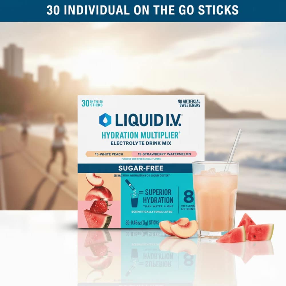 Bột điện giải Liquid I.V. Hydration Multiplier 30 gói (White Peach & Strawberry Watermelon Sugar-Free) - Ảnh 2