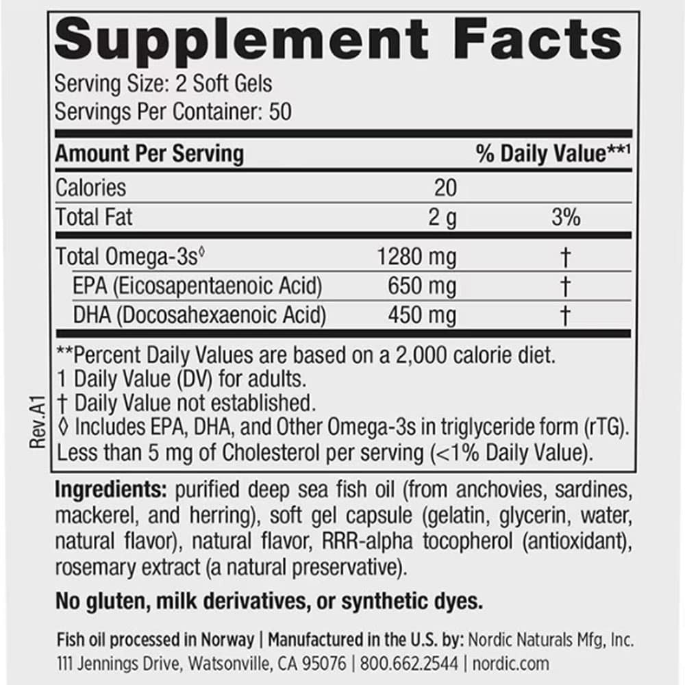 Dầu cá Omega-3 Nordic Naturals Ultimate Omega 1280mg 100 Softgels - Ảnh 3