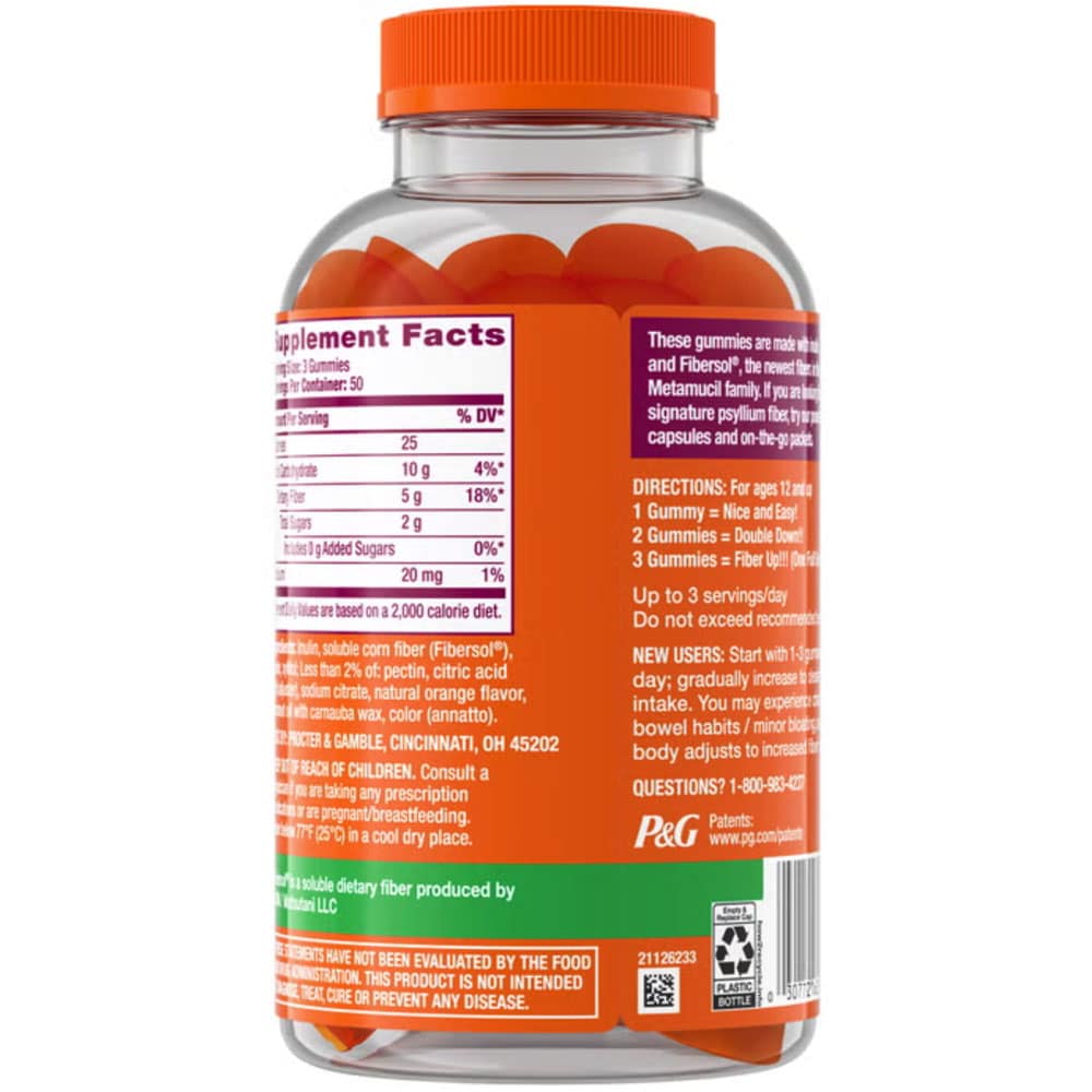 Kẹo dẻo bổ sung chất xơ Metamucil Fiber Gummies Orange 150 Gummies - Ảnh 4