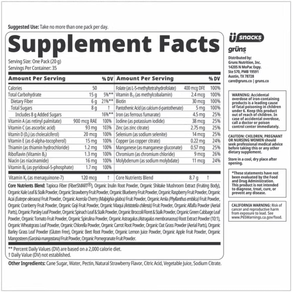 Kẹo dẻo rau xanh Grüns Adult Superfoods Greens Gummies 35 Daily Packs - Ảnh 5