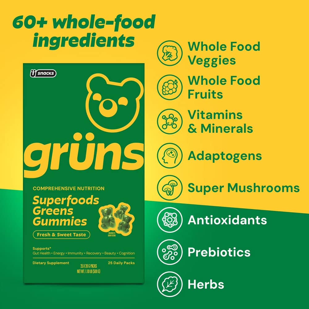 Kẹo dẻo rau xanh Grüns Adult Superfoods Greens Gummies 25 Daily Packs - Ảnh 3