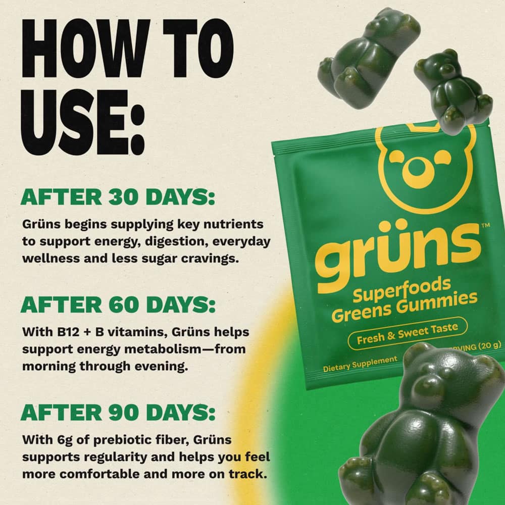 Kẹo dẻo rau xanh Grüns Adult Superfoods Greens Gummies 25 Daily Packs - Ảnh 4