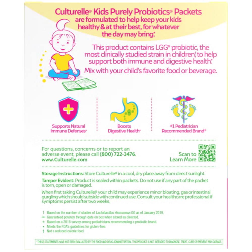 Men vi sinh cho trẻ từ 1 tuổi Culturelle Kids Purely Probiotics Packets Hộp 60 gói - Ảnh 3