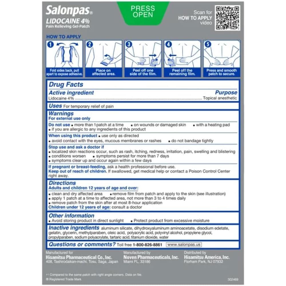 Miếng dán Salonpas LIDOCAINE 4% Gel-Patch 30 miếng - Ảnh 4