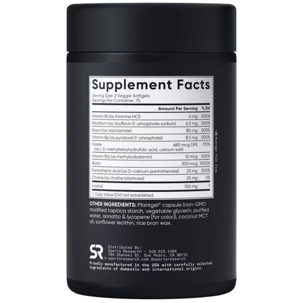 Viên uống bổ sung Vitamin B Sports Research Advanced B-Complex 150 Softgels - Ảnh 3