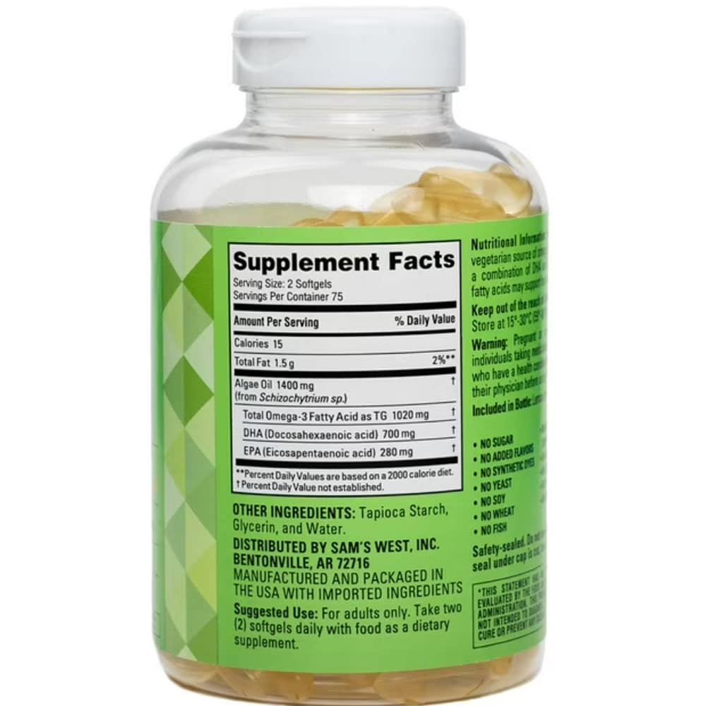 Viên uống dầu tảo Omega-3 thuần chay Member’s Mark Vegan Omega-3 150 Softgels - Ảnh 3