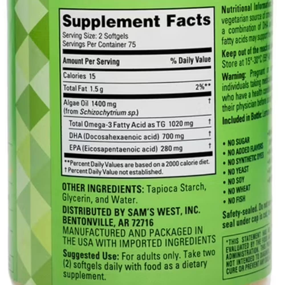 Viên uống dầu tảo Omega-3 thuần chay Member’s Mark Vegan Omega-3 150 Softgels - Ảnh 6