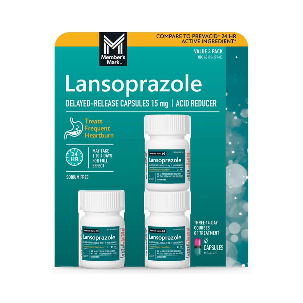Viên uống giảm axit dạ dày, ợ nóng Members Mark Lansoprazole Delayed Release 15mg 42 Capsules