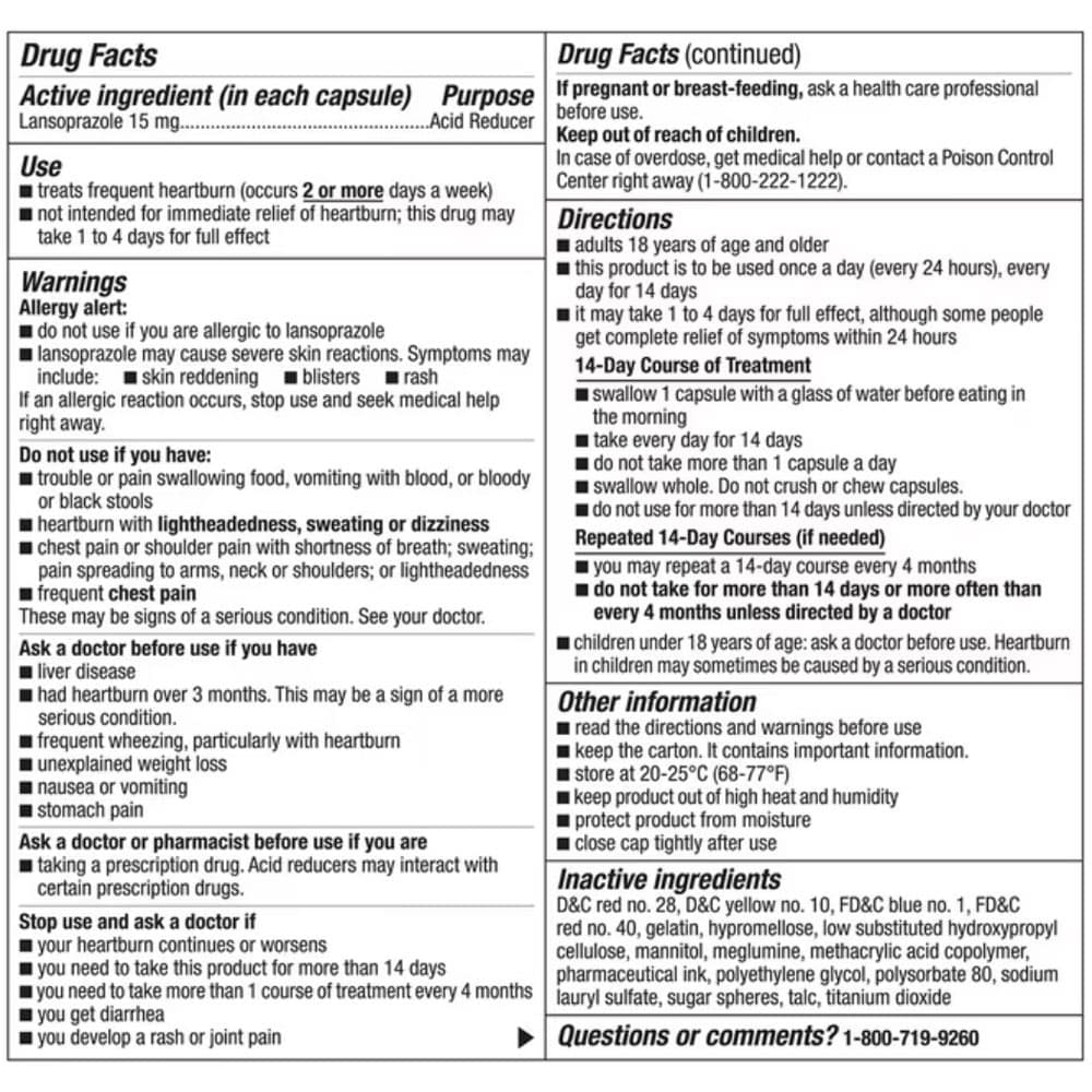 Viên uống giảm axit dạ dày, ợ nóng Members Mark Lansoprazole Delayed Release 15mg 42 Capsules - Ảnh 2