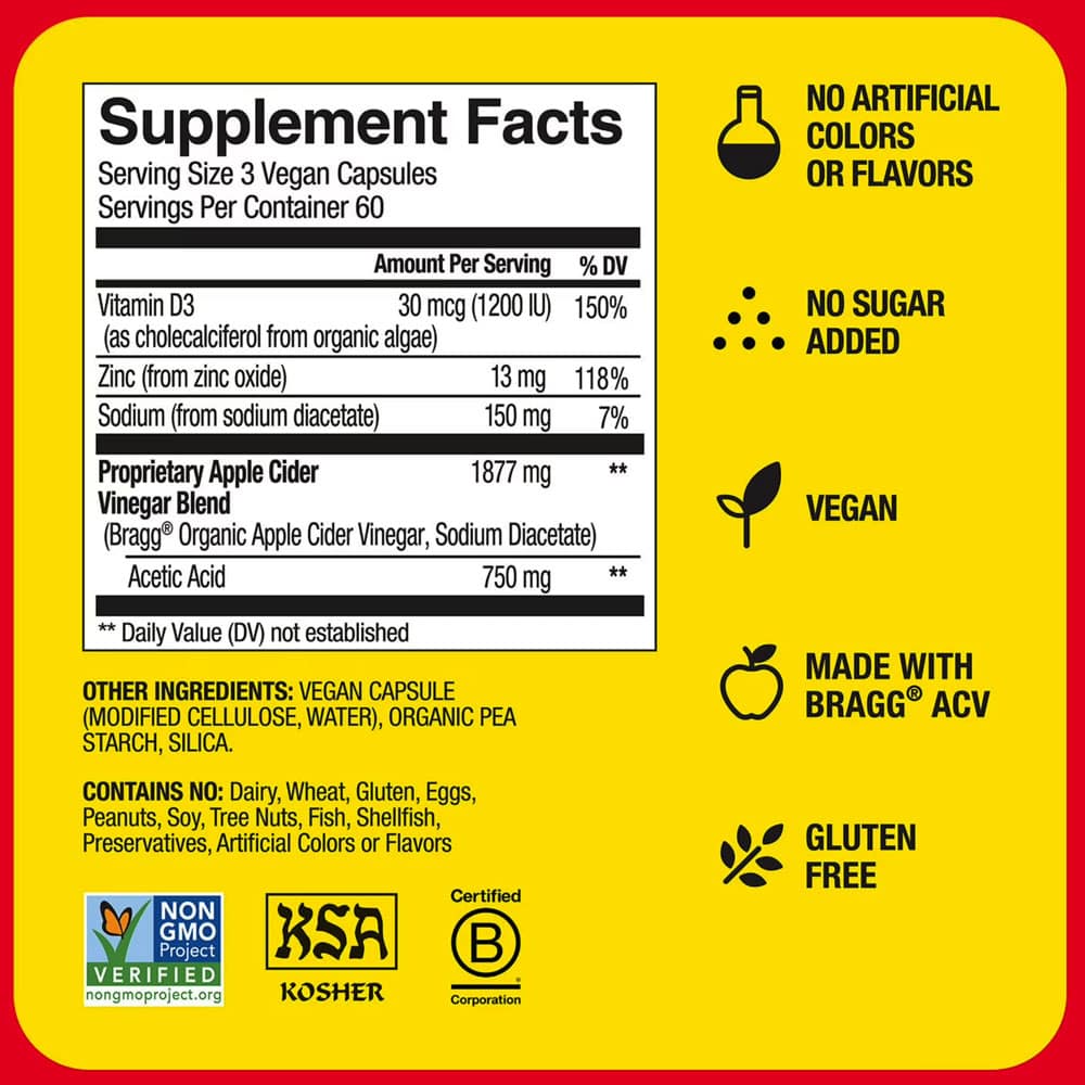 Viên uống giấm táo Bragg Apple Cider Vinegar 180 Capsules - Ảnh 5