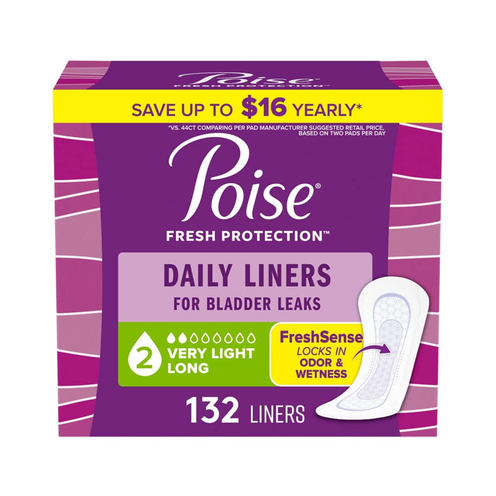Băng lót thấm hút nhẹ Poise Daily Incontinence Panty Liners 2 Drop Very Light Long 132 miếng - Ảnh 3