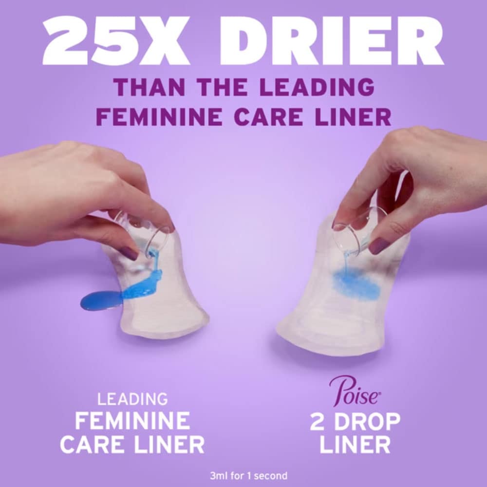 Băng lót thấm hút nhẹ Poise Daily Incontinence Panty Liners 2 Drop Very Light Long 132 miếng - Ảnh 4