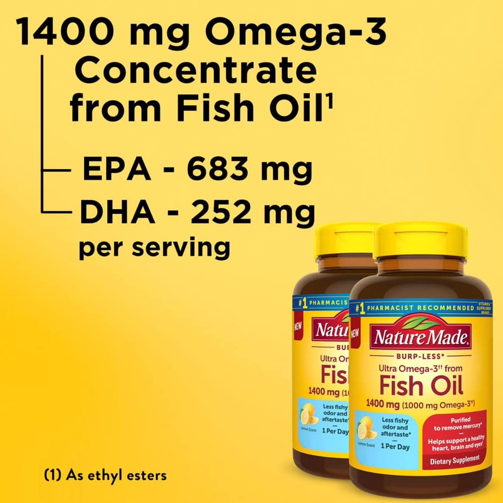 Dầu cá Nature Made Fish Oil 1400mg 1000mg Omega-3 65 viên x2 (Burp-Less) - Ảnh 2
