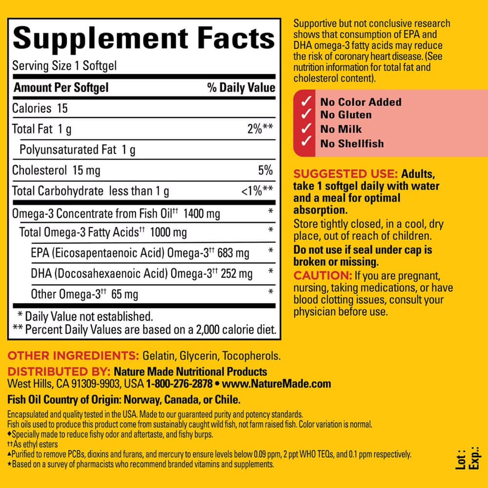 Dầu cá Nature Made Fish Oil 1400mg 1000mg Omega-3 65 viên x2 (Burp-Less) - Ảnh 3