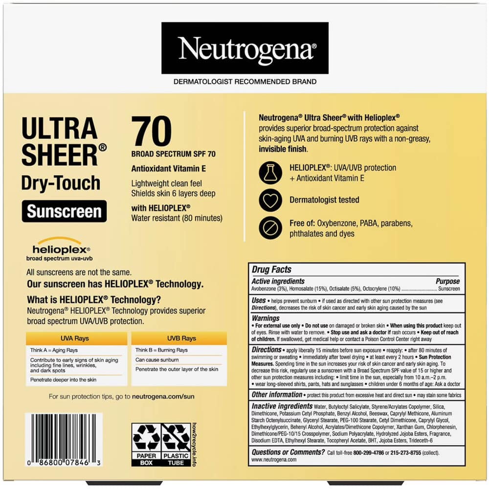 Kem chống nắng Neutrogena Ultra Sheer Dry-Touch Sunscreen SPF70 88ml x3 tuýp - Ảnh 2