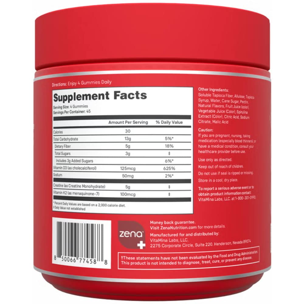 Kẹo dẻo hỗ trợ cơ xương Zena Creatine Monohydrate + D3/K2 180 Gummies Variety Pack - Ảnh 3