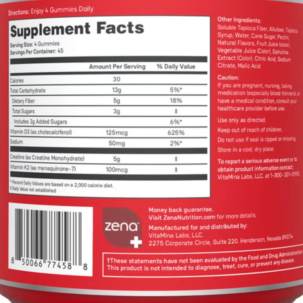 Kẹo dẻo hỗ trợ cơ xương Zena Creatine Monohydrate + D3/K2 180 Gummies Variety Pack - Ảnh 5