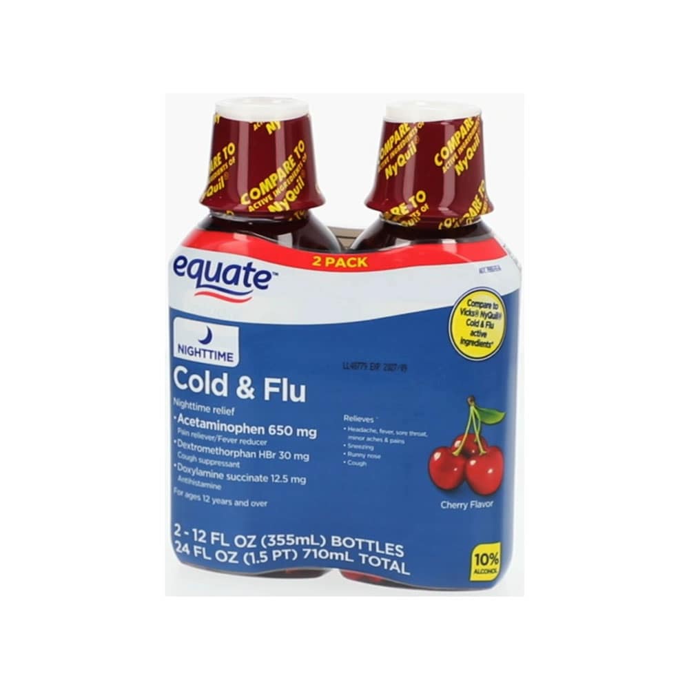 Siro cảm ban đêm Equate Nighttime Cold Flu vị Cherry 355ml x2