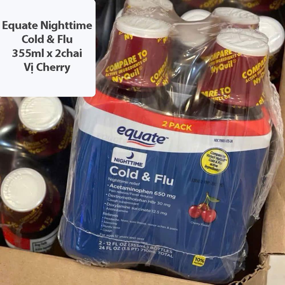 Siro cảm ban đêm Equate Nighttime Cold Flu vị Cherry 355ml x2 - Ảnh 2