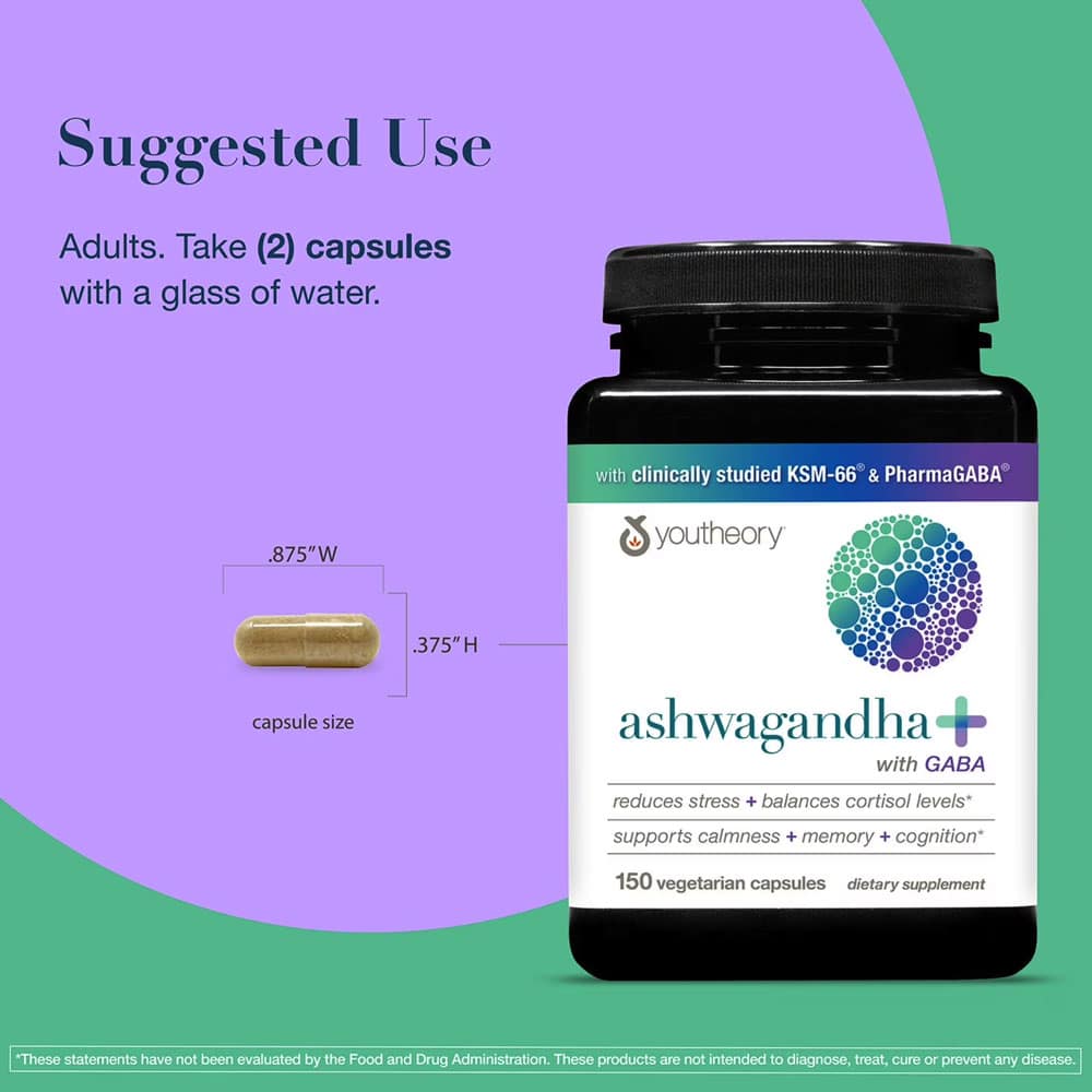 Viên uống nhân sâm Ấn Độ Youtheory Ashwagandha + GABA Capsules 150 viên - Ảnh 2