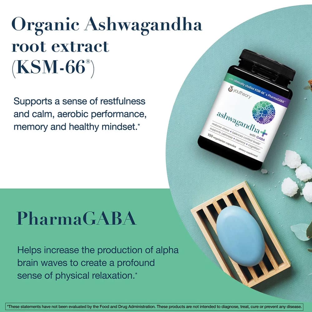 Viên uống nhân sâm Ấn Độ Youtheory Ashwagandha + GABA Capsules 150 viên - Ảnh 3