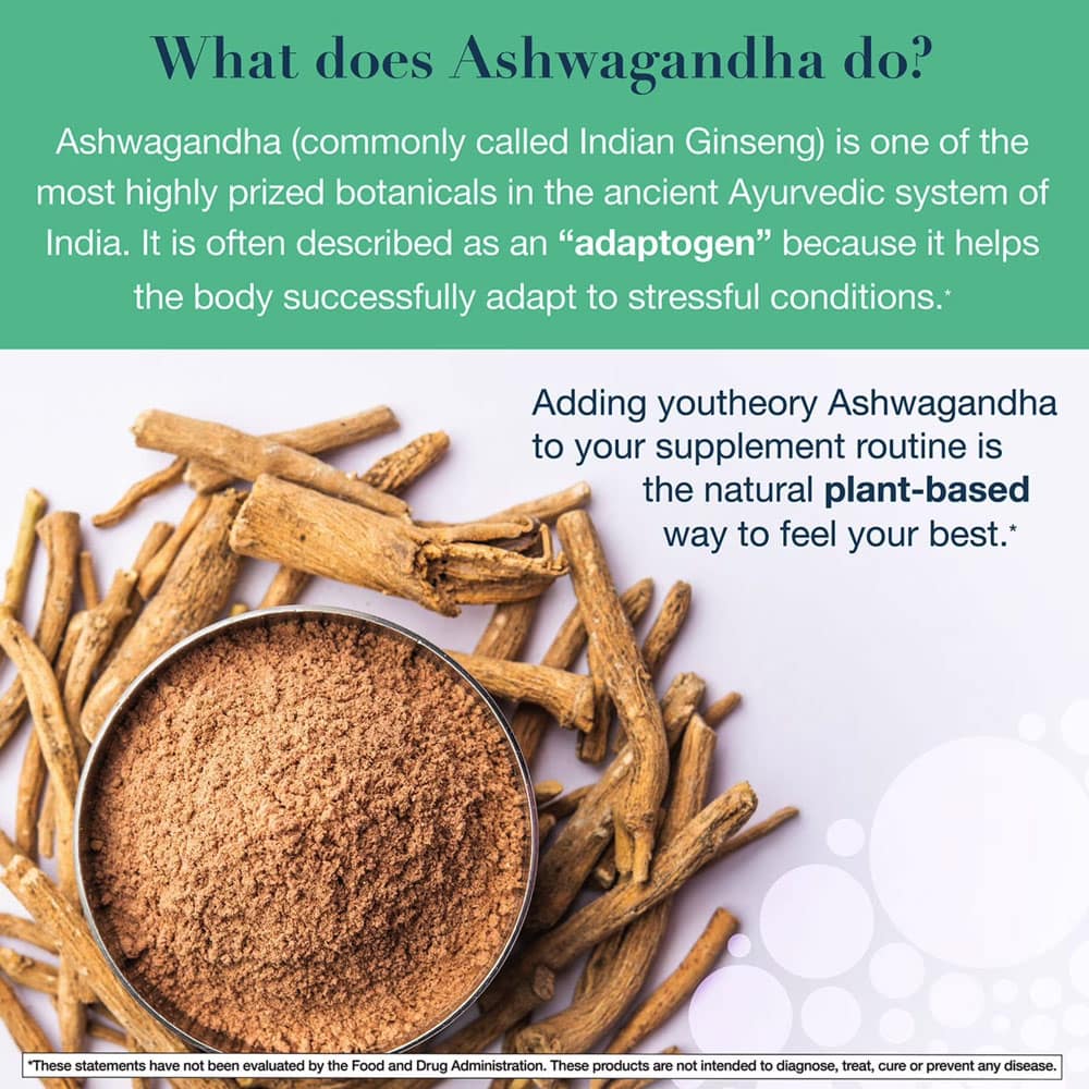 Viên uống nhân sâm Ấn Độ Youtheory Ashwagandha + GABA Capsules 150 viên - Ảnh 4