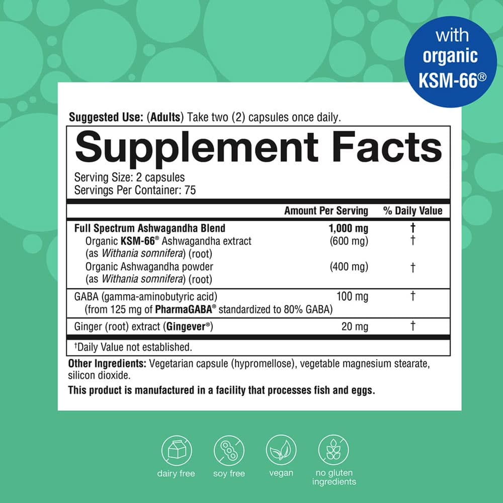 Viên uống nhân sâm Ấn Độ Youtheory Ashwagandha + GABA Capsules 150 viên - Ảnh 6