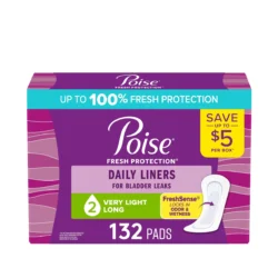 Băng lót thấm hút nhẹ Poise Daily Incontinence Panty Liners 2 Drop Very Light, 132 miếng