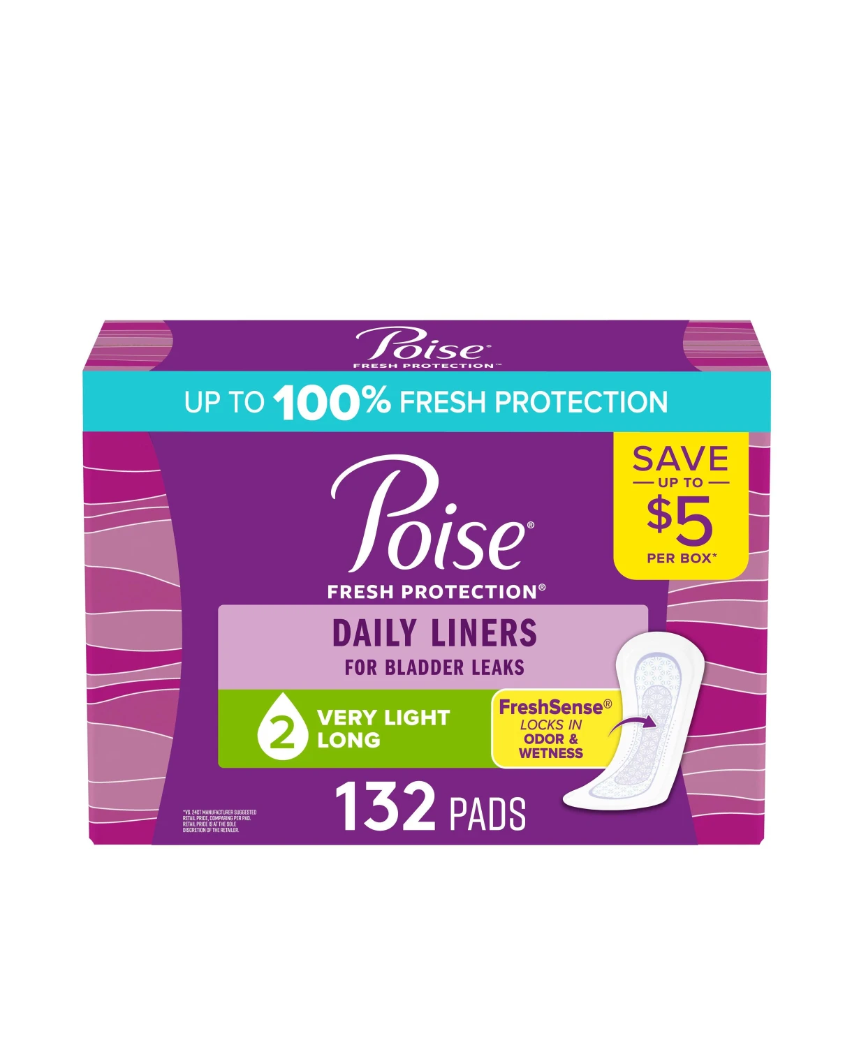 Băng lót thấm hút nhẹ Poise Daily Incontinence Panty Liners 2 Drop Very Light, 132 miếng