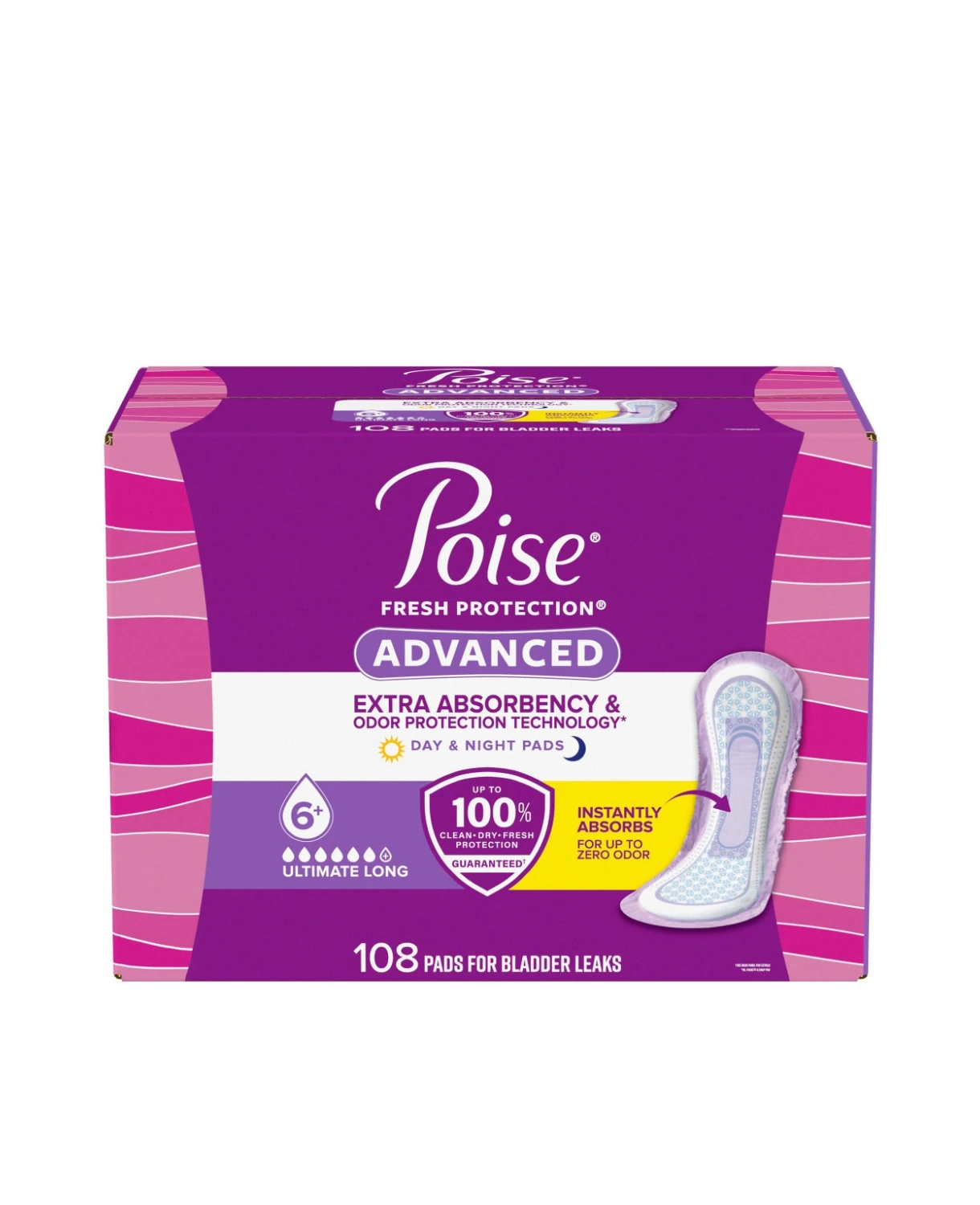 Băng thấm hút Poise Advanced Ultimate Absorbency Long Pads cho tiểu són và sau sinh, 108 miếng