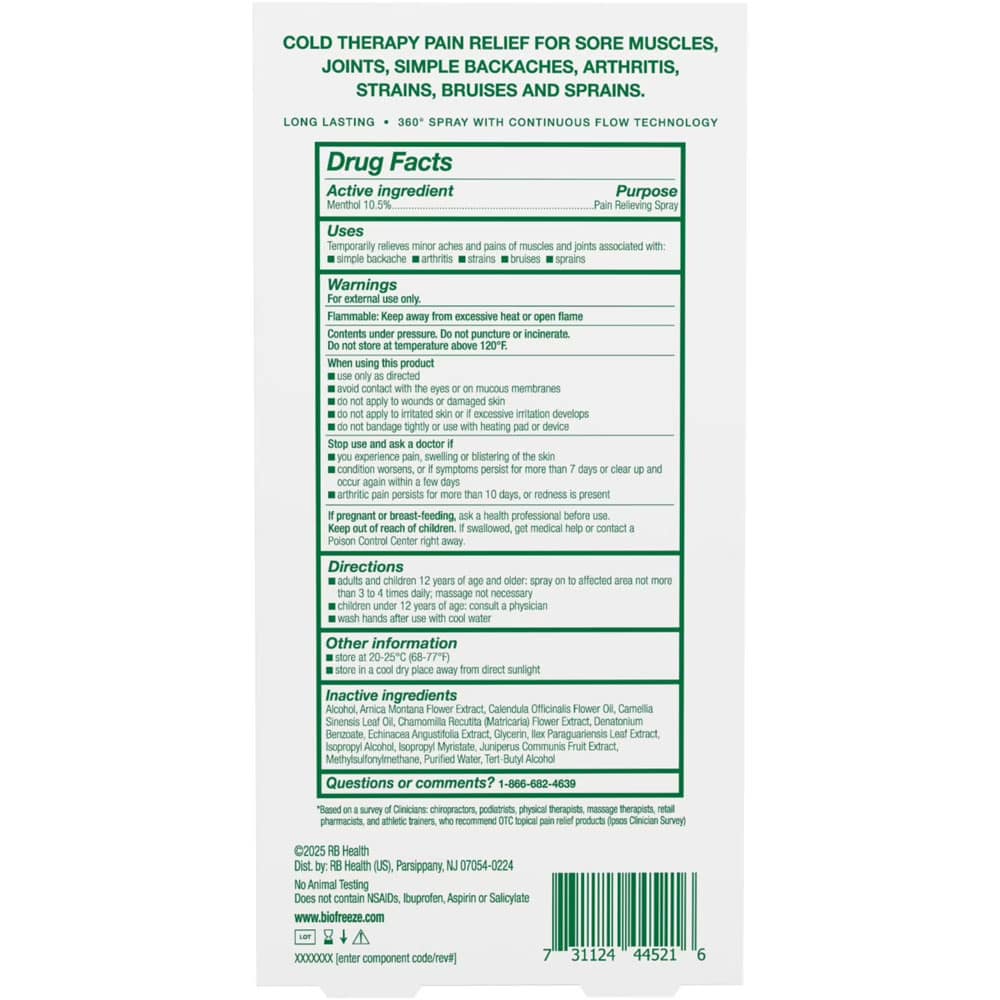 Xịt giảm đau Biofreeze Professional Menthol Pain Relief Spray 118ml x2 chai - Ảnh 6
