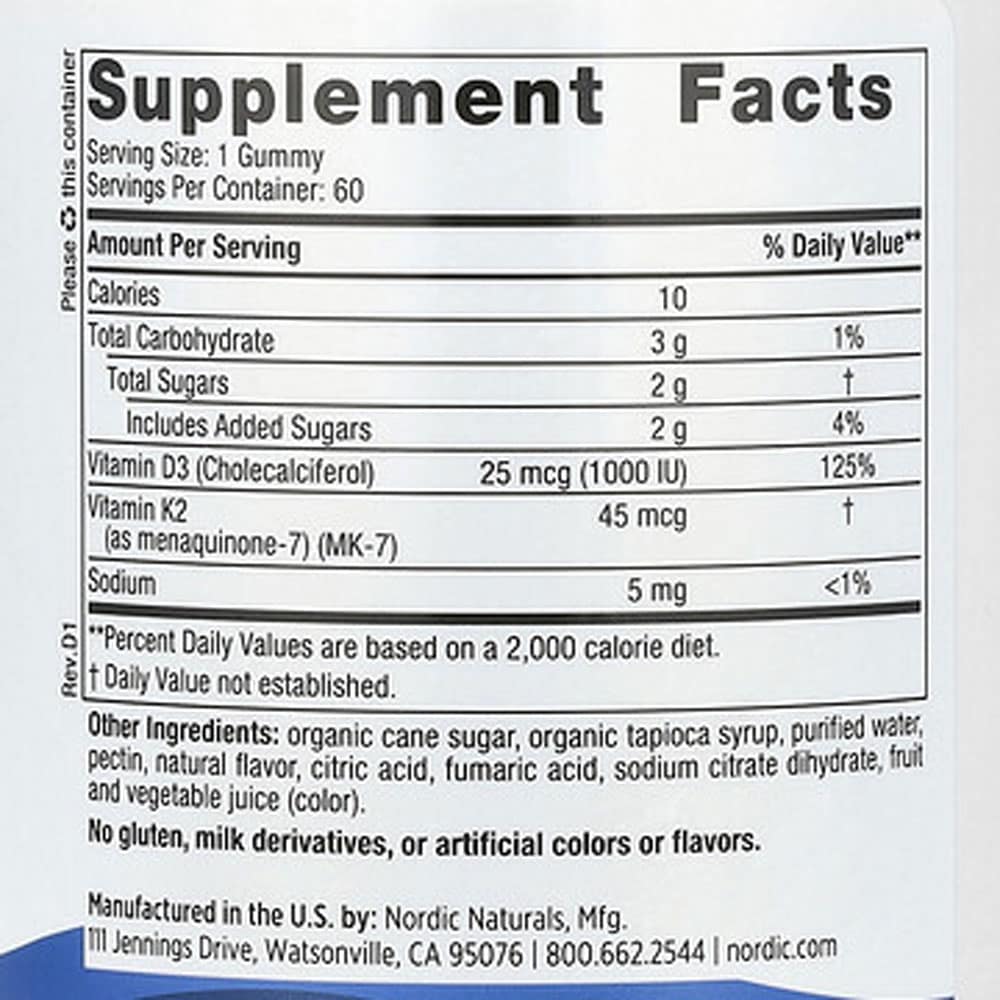 Kẹo dẻo Nordic Naturals Vitamin D3 + K2 Gummies vị lựu 60 viên - Ảnh 4