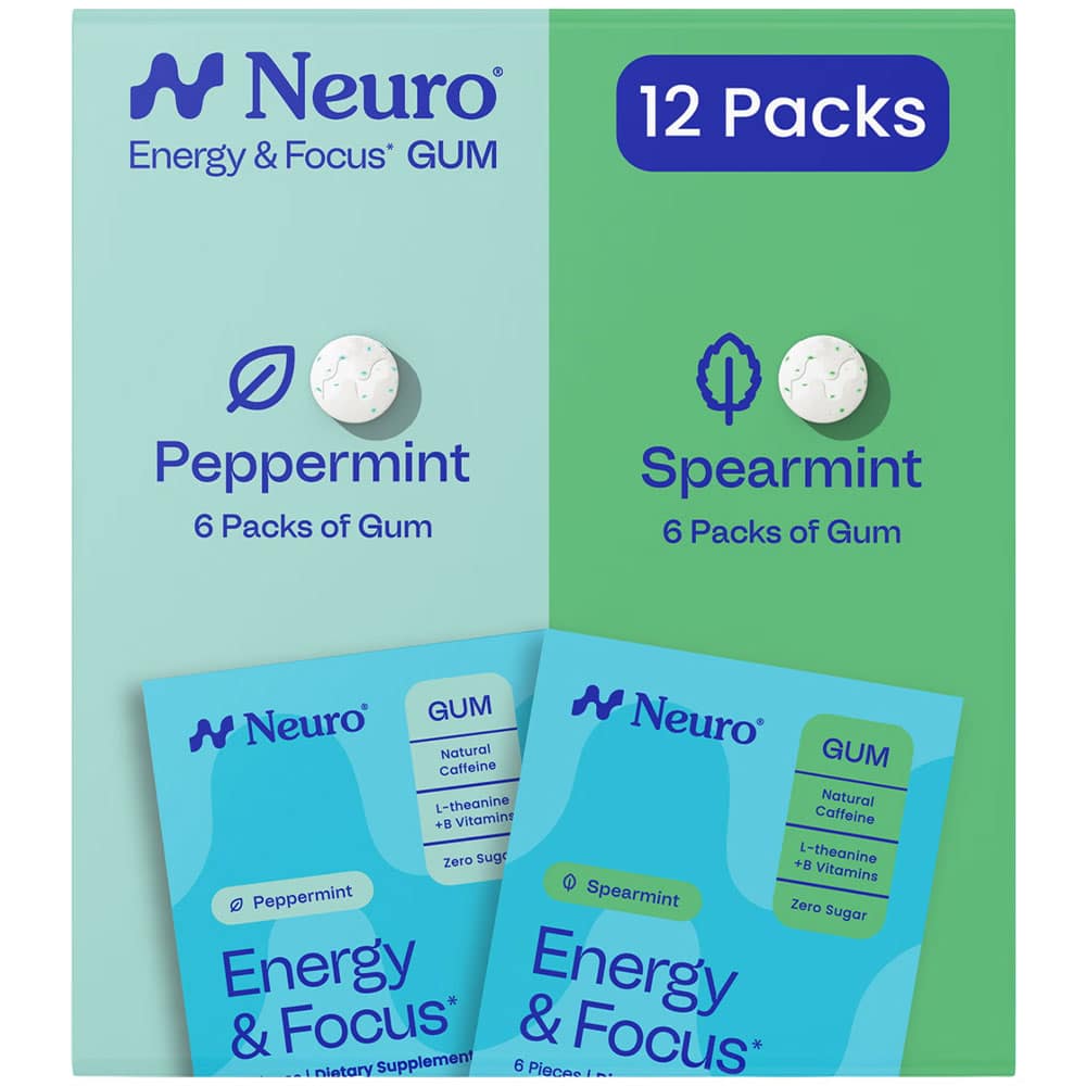Kẹo gum NeuroGum Energy & Focus Peppermint & Spearmint 6 viên x12 gói - Ảnh 3