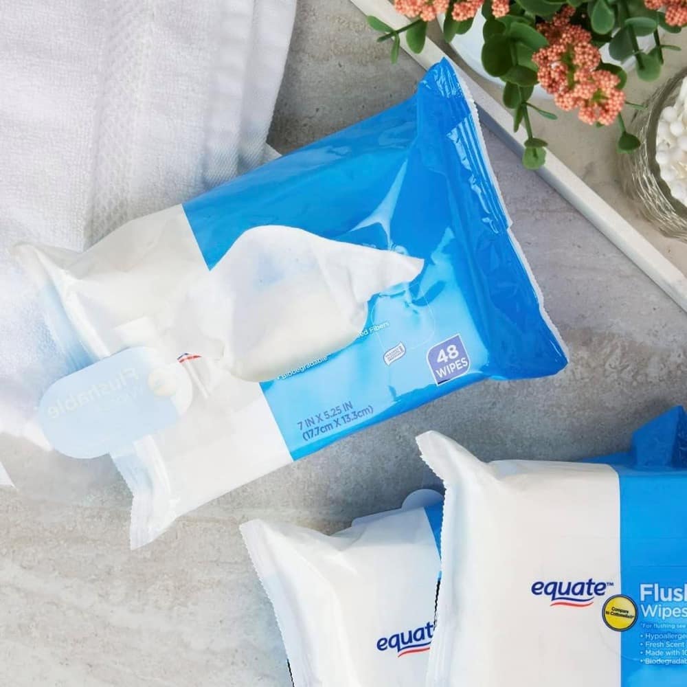 Khăn giấy ướt vệ sinh Equate Flushable Cleansing Cloths Fresh Scent 240 tờ (5 gói x48) - Ảnh 3