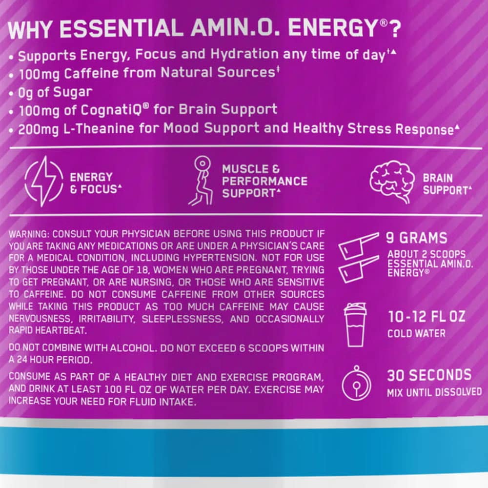 Sữa tăng cơ phục hồi năng lượng Optimum Nutrition Essential Amino Energy Hydration + Focus 648g (Vị Nho) - Ảnh 4