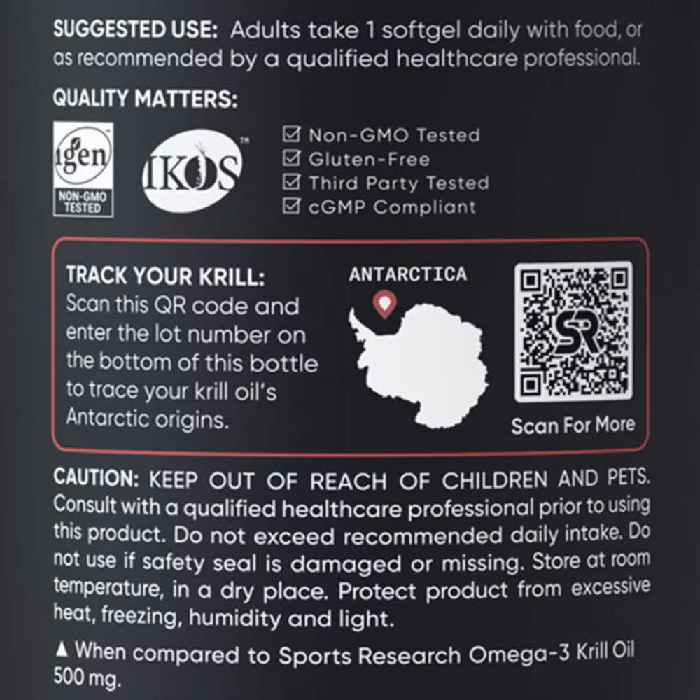 Dầu nhuyễn thể Omega-3 Double Strength Sports Research Omega-3 Krill Oil 1000mg 75 Softgels - Ảnh 6