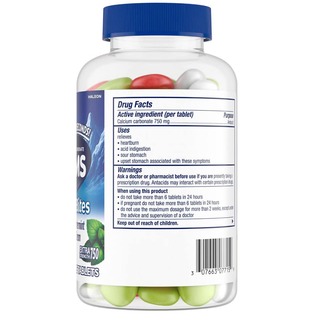 Viên nhai giảm đầy hơi khó tiêu Tums Antacid Chewy Bites Assorted Wintermint & Vanilla Cream 108 Chewable Tablets - Ảnh 2