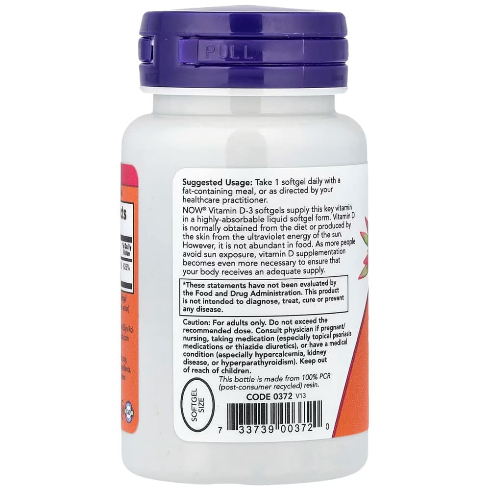 Viên uống bổ sung Vitamin D3 Now Vitamin D3 5000 IU 120 Softgels - Ảnh 3