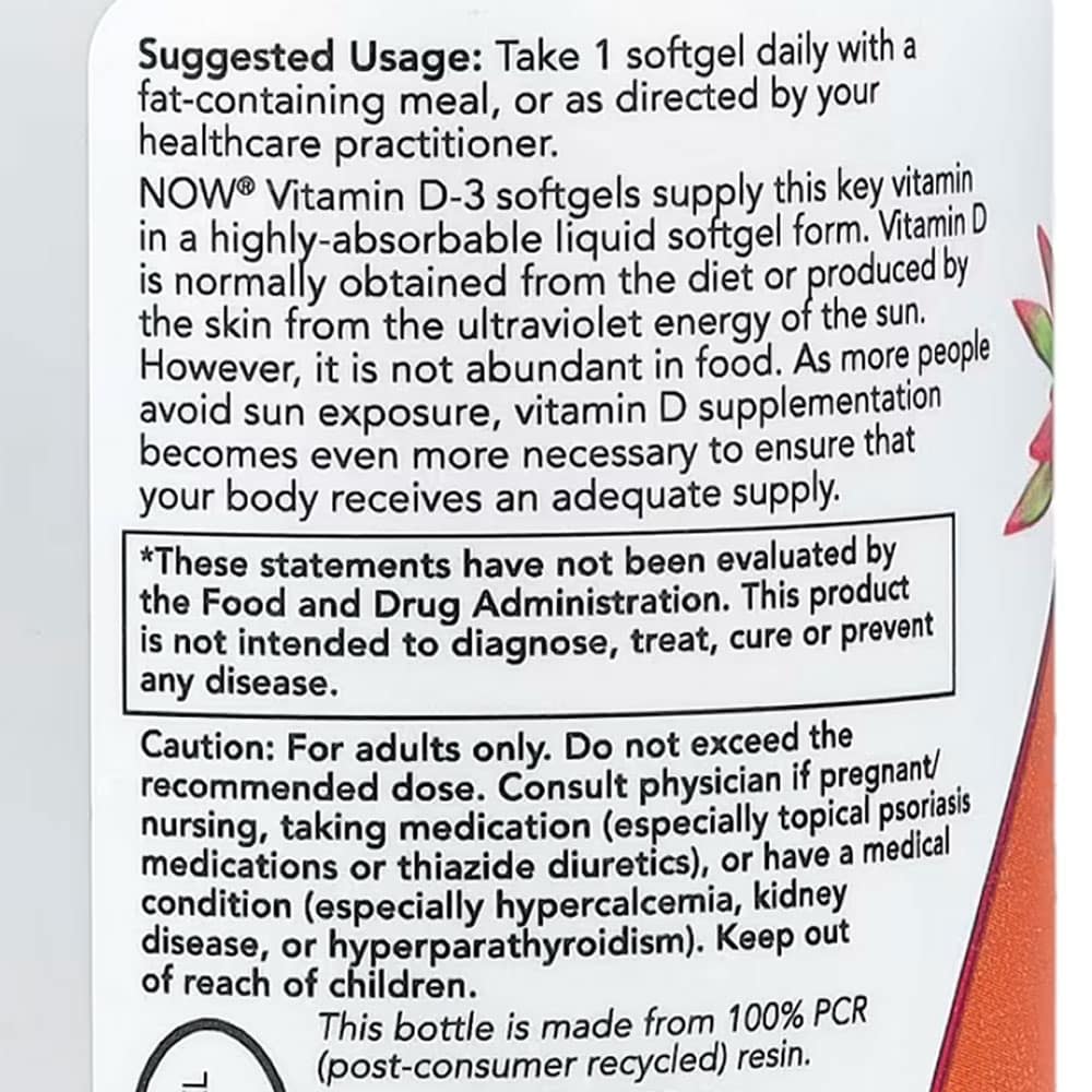 Viên uống bổ sung Vitamin D3 Now Vitamin D3 5000 IU 120 Softgels - Ảnh 5