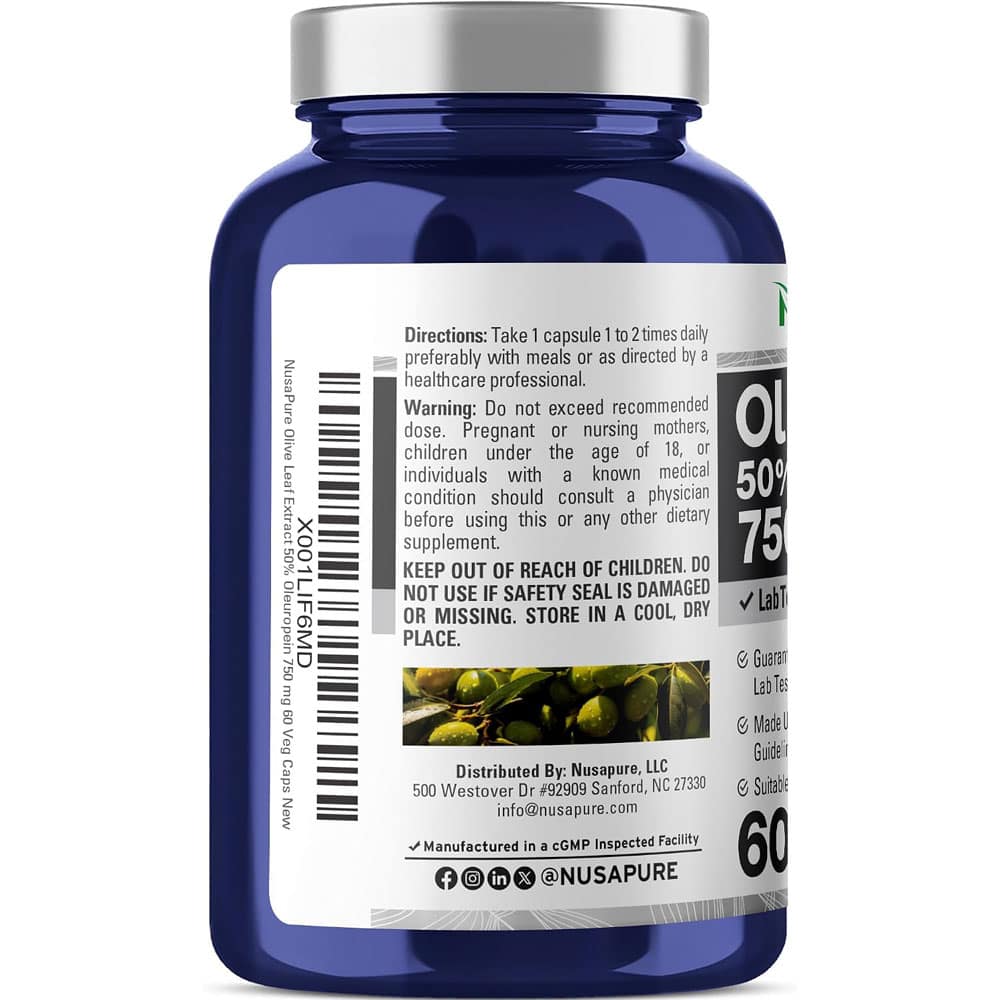 Viên uống chiết xuất lá ô liu tăng đề kháng NusaPure Olive Leaf Extract 750mg 60 Capsules - Ảnh 3