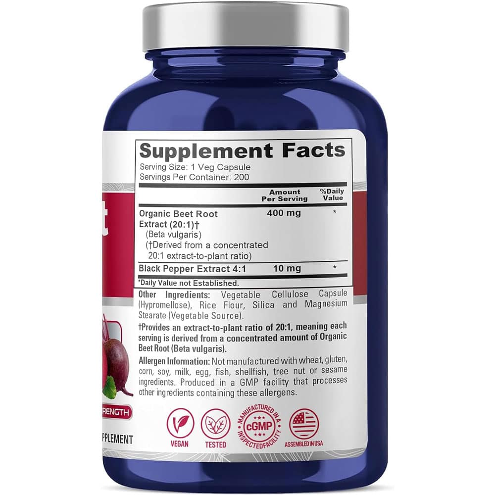 Viên uống chiết xuất củ dền hữu cơ NusaPure Organic Beet Root 400mg 200 Capsules - Ảnh 2