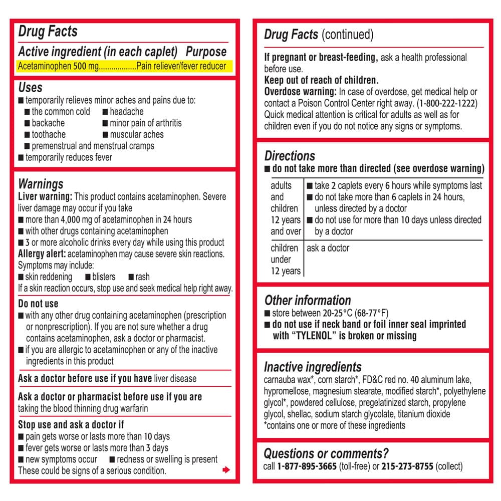 Viên uống Tylenol Acetaminophen Extra Strength 500mg 320 Caplets - Ảnh 5