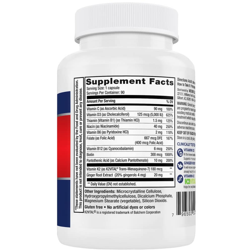 Hỗ trợ tim và xương khỏe mạnh Weider Artery Health Vitamin K2 + D3 90 Capsules - Ảnh 2