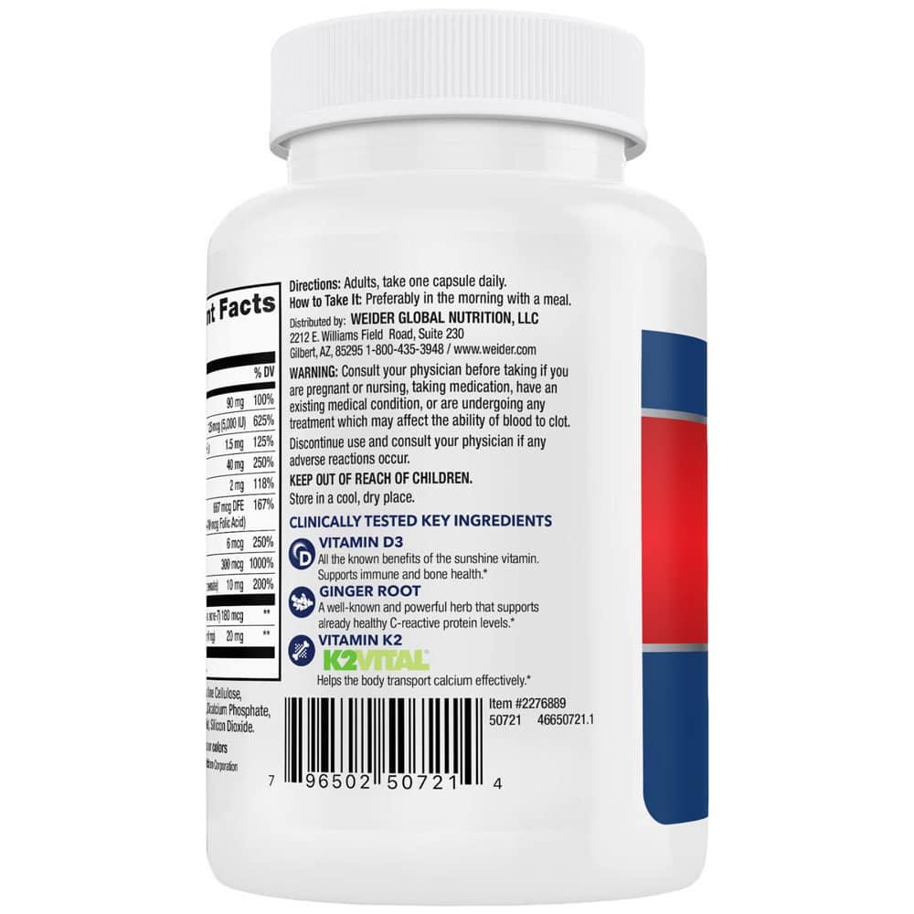 Hỗ trợ tim và xương khỏe mạnh Weider Artery Health Vitamin K2 + D3 90 Capsules - Ảnh 4