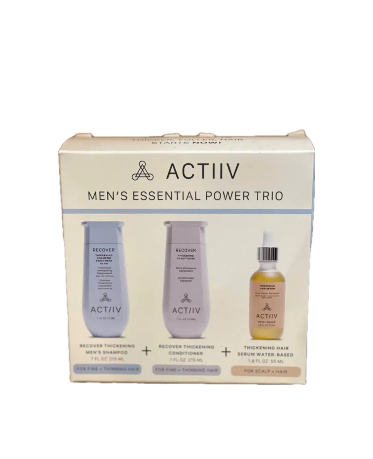 Bộ 3 chăm sóc tóc nam ACTIIV Men's Essential Power Trio (dầu gội, dầu xả Recover Thickening 215ml + serum 55ml)