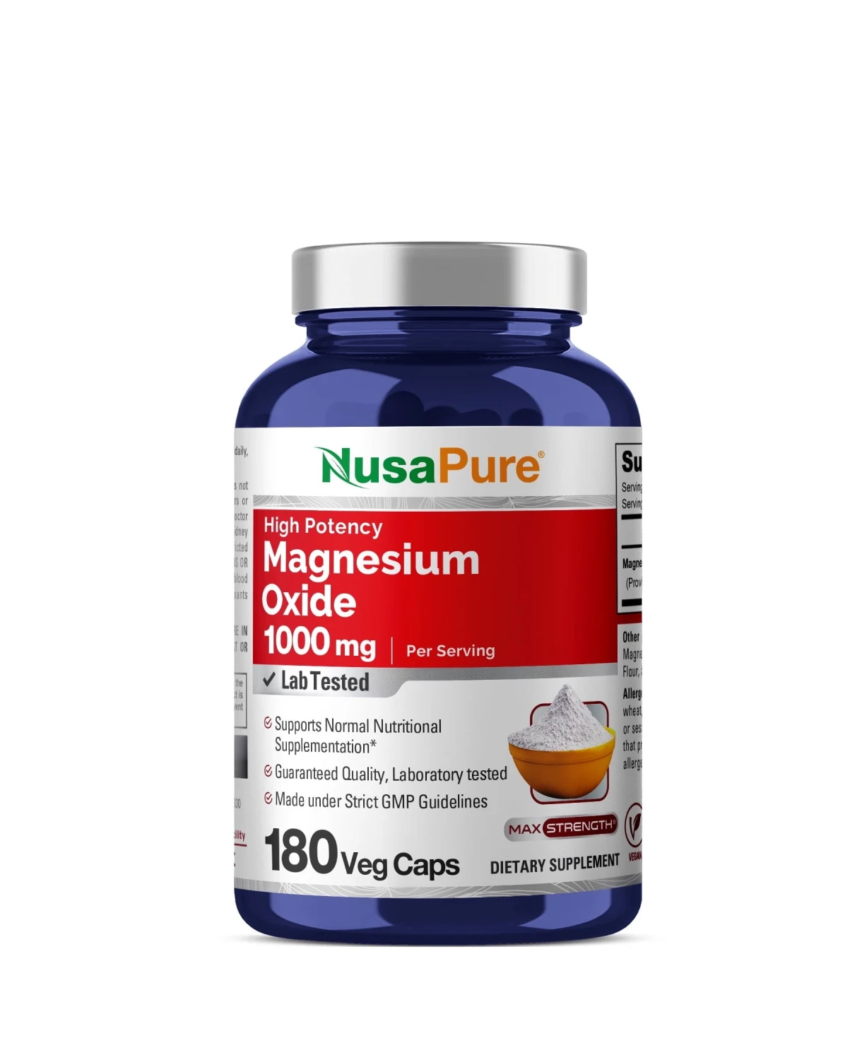 Viên uống bổ sung Magie NusaPure Magnesium Oxide 1000mg 180 Capsules