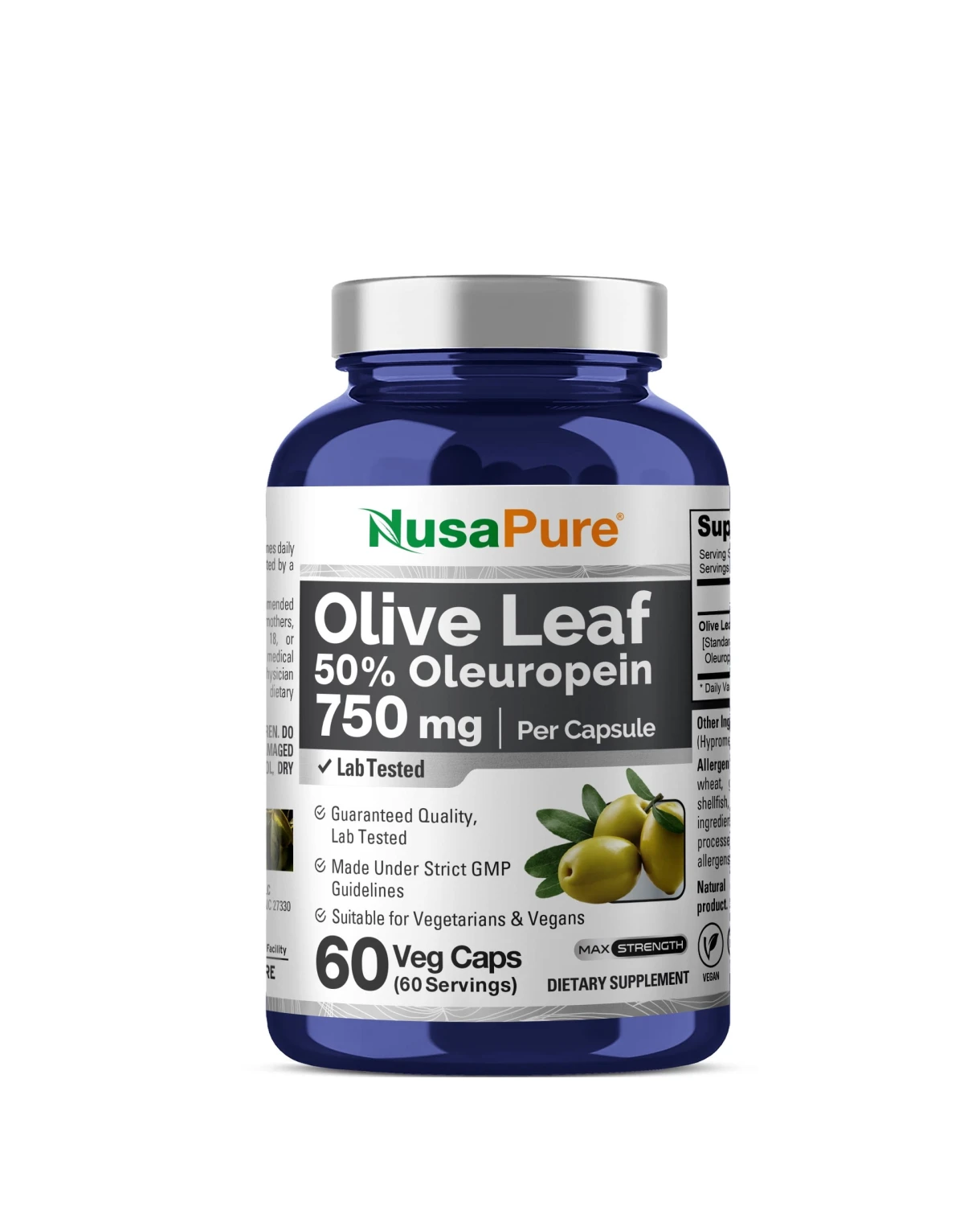 Viên uống chiết xuất lá ô liu tăng đề kháng NusaPure Olive Leaf Extract 750mg 60 Capsules