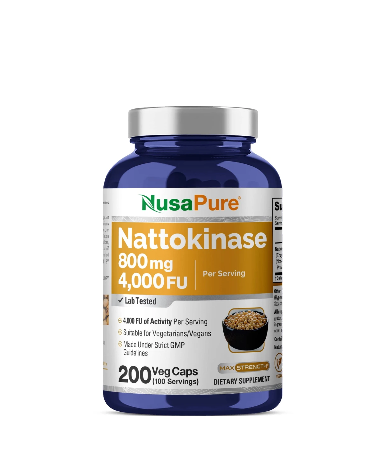 Viên uống hỗ trợ tim mạch, tuần hoàn NusaPure Nattokinase 4000 FU 800mg 200 Capsules