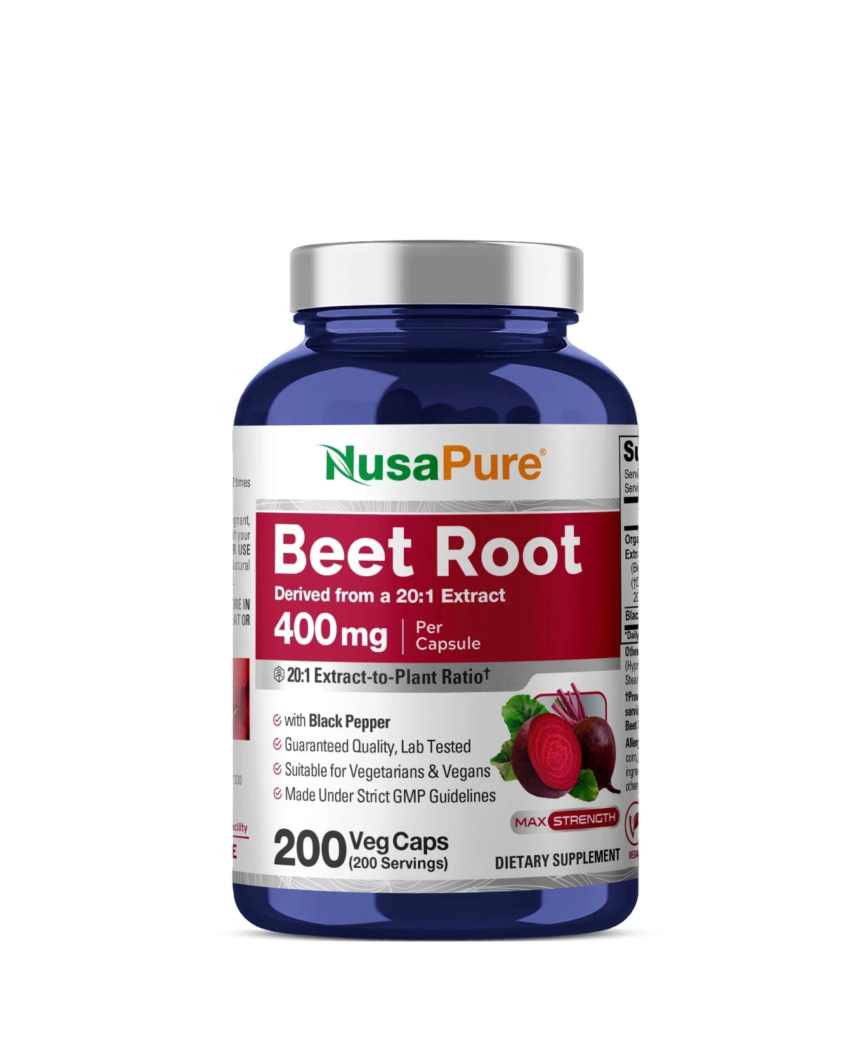 Viên uống củ dền hữu cơ NusaPure Organic Beet Root 400mg 200 Capsules